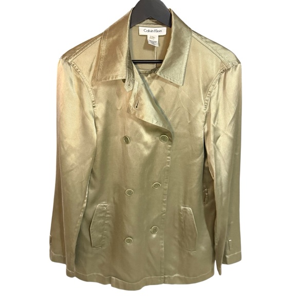 Calvin Klein Champagne Satin Trench Style Jacket XS - Picture 3 of 10